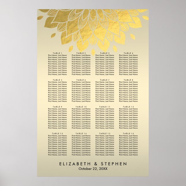 Modern Chic Gold Floral Wedding Seating Chart (Front)