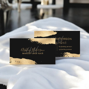 Modern chic gold foil brushstroke makeup monogram business card