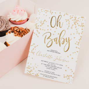 Modern chic gold foil confetti oh baby shower invitation