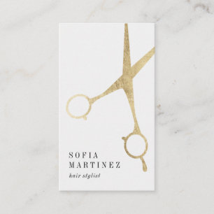 Modern chic gold foil hair stylist scissors logo business card