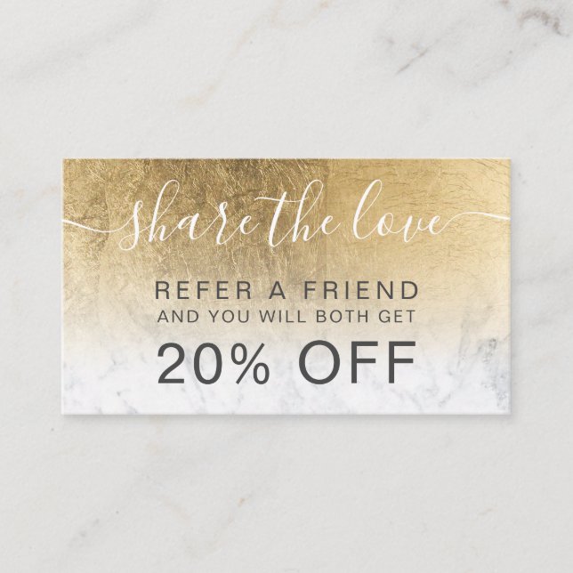 Modern chic gold foil marble ombre professional referral card (Front)