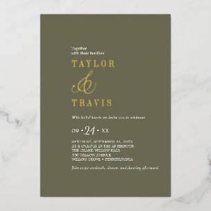 Modern Chic Gold Foil Olive Green Casual Wedding