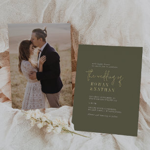 Modern Chic Gold Foil Olive Green Photo Wedding