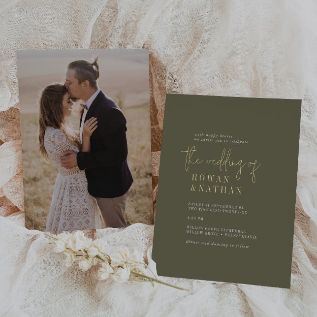 Modern Chic Gold Foil Olive Green Photo Wedding (Creator Uploaded)