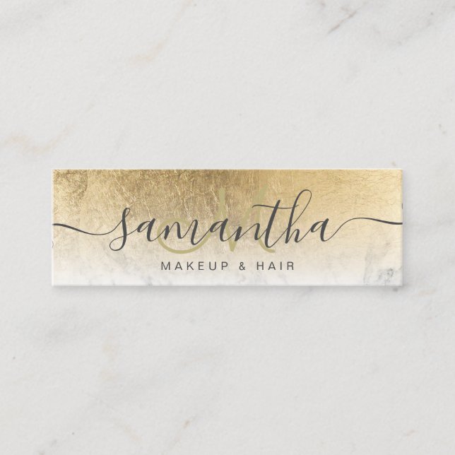 Modern chic gold foil ombre marble makeup hair mini business card (Front)