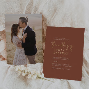 Modern Chic Gold Foil Terracotta Photo Wedding