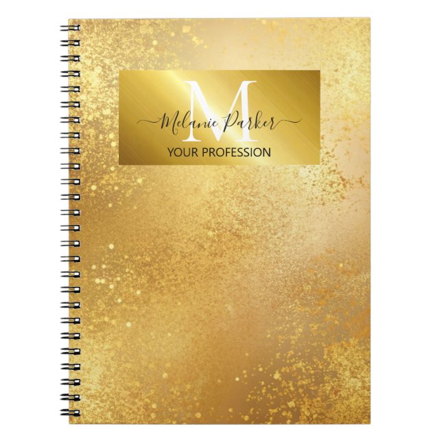 modern chic gold frame glitter business card notebook (Front)