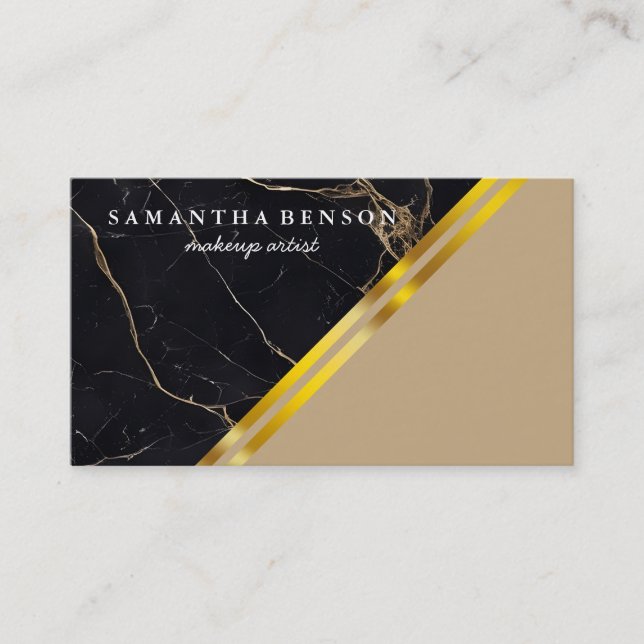 Modern chic gold geometric white marble business card (Front)