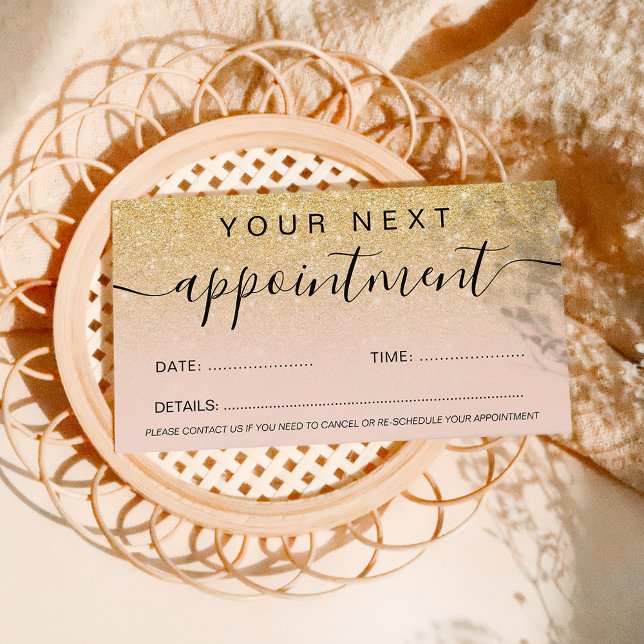 Modern chic gold glitter blush ombre professional appointment card (Creator Uploaded)