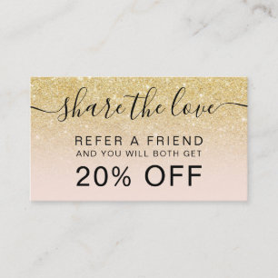 Modern chic gold glitter blush ombre professional referral card