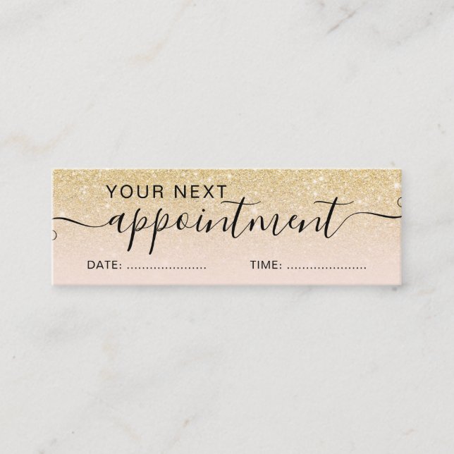 Modern chic gold glitter ombre blush appointment mini business card (Front)