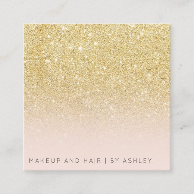 Modern chic gold glitter ombre makeup professional square business card (Front)