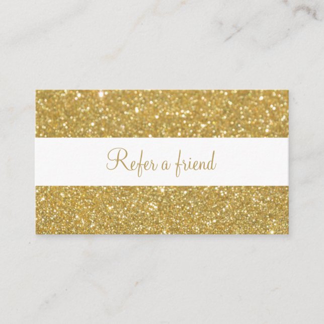 Modern Chic Gold Glitter Script Referral Card (Front)