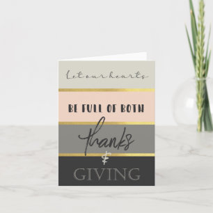Modern chic gold grey "Thanks & Giving" Quote Holiday Card