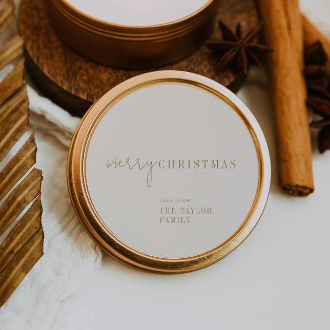 Modern Chic | Gold Merry Christmas Holiday Gift Classic Round Sticker (Creator Uploaded)