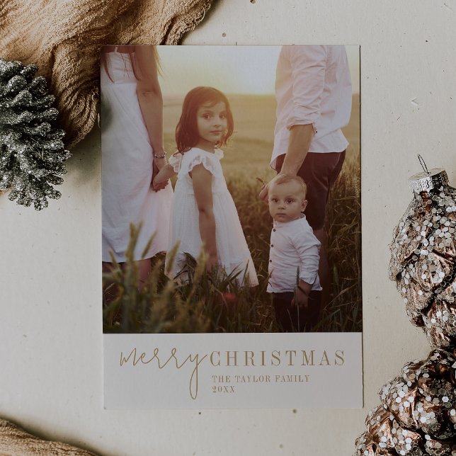 Modern Chic | Gold Merry Christmas Photo Holiday Card (Creator Uploaded)