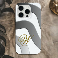 Modern chic gold monogram abstract white grey line