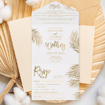 Modern chic gold palm tree tropical wedding all in one invitation<br><div class="desc">Modern chic gold palm tree tropical wedding all in one invitation,  with details main invite and rsvp ,  featuring gold foil palm tree leaf and elegant script.</div>