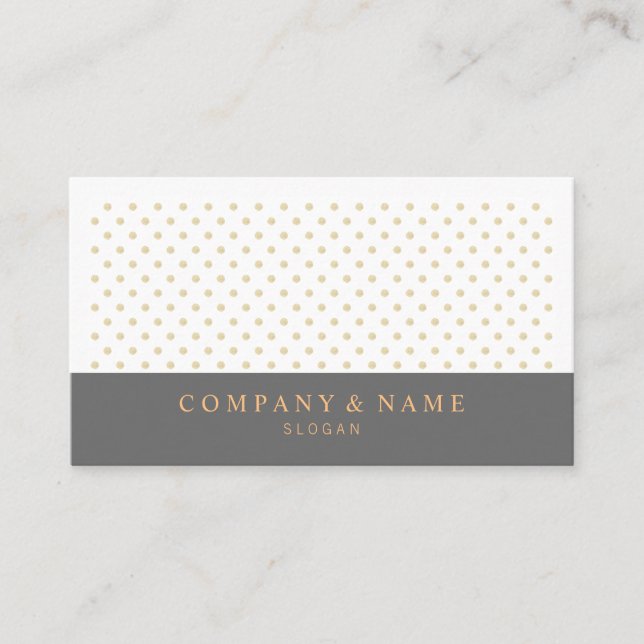 Modern Chic Gold Polka Pattern Dark Grey & Orange Business Card (Front)