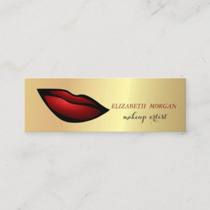 Modern Chic Gold, Red Lips, Makeup artist Mini Business Card