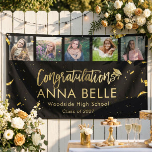 Modern Chic Gold Script Photo Collage Graduation Banner