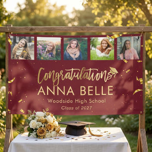 Modern Chic Gold Script Photo Collage Graduation Banner
