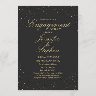 Modern Chic Gold Speckled on Black Engagement Invitation