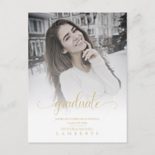 Modern Chic Gold Typography Script Graduate School Postcard
