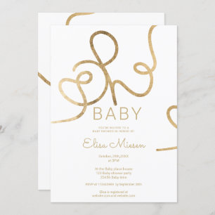 Modern chic gold white calligraphy Oh baby shower Invitation