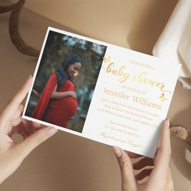 modern chic golden script photo baby shower   invitation (Creator Uploaded)