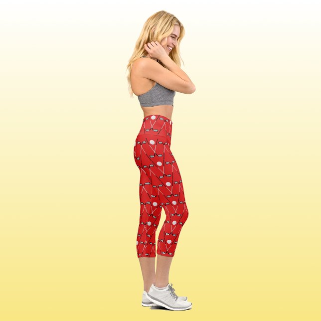 Modern chic golf pattern red capri leggings (Creator Uploaded)