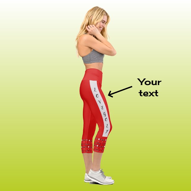 Modern chic golf pattern text red  capri leggings (Creator Uploaded)