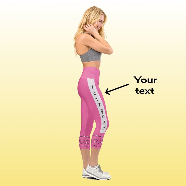 Modern chic golf text pattern pink capri leggings (Creator Uploaded)