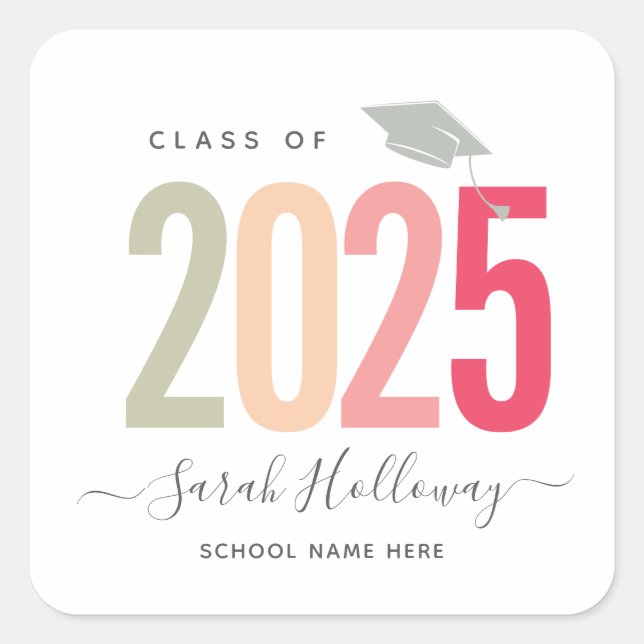 Modern Chic Graduation Blush Pink Grad Party Square Sticker (Front)