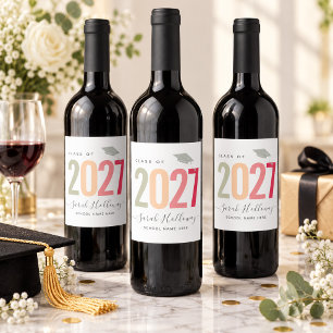 Modern Chic Graduation Blush Pink Grad Party Wine Label