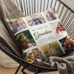 Modern Chic Grandma Keepsake Family Photo Collage Cushion