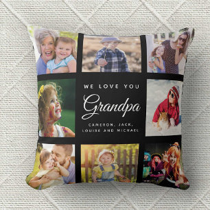 Modern Chic Grandpa Keepsake Family Photo Collage  Cushion