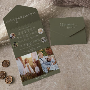 Modern Chic   Green Merry Christmas Multi Photo All In One Invitation