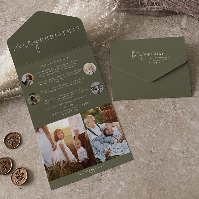 Modern Chic | Green Merry Christmas Multi Photo All In One Invitation (Creator Uploaded)