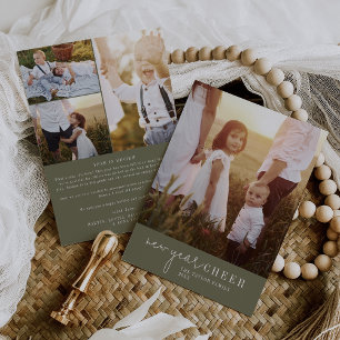 Modern Chic Green New Year Photo Year in Review Holiday Card