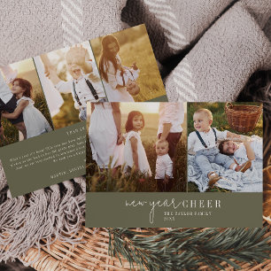 Modern Chic Green Photo Collage New Year News Holiday Card