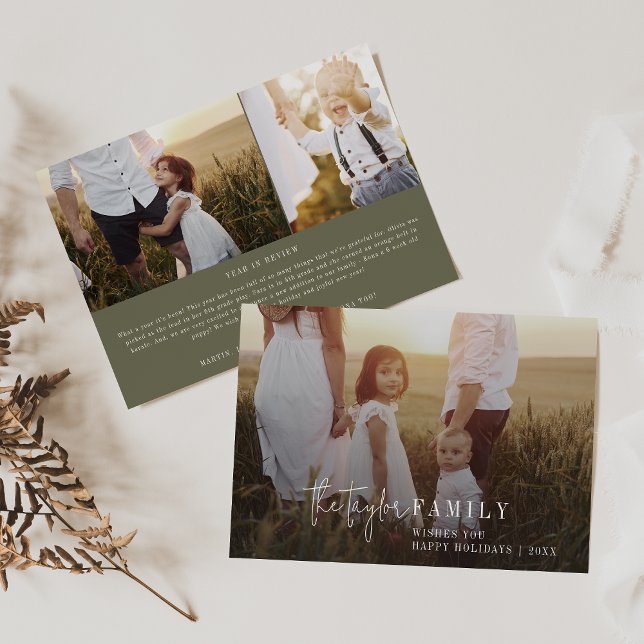 Modern Chic | Green Photo Overlay Family News Holiday Card (Creator Uploaded)