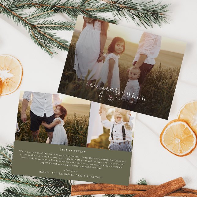 Modern Chic | Green Photo Overlay New Year News Holiday Card (Creator Uploaded)