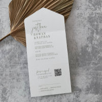 Modern Chic Green White Just Love QR Code Wedding