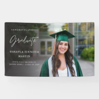 Modern Chic H Photo 2 Graduate Banner - Black