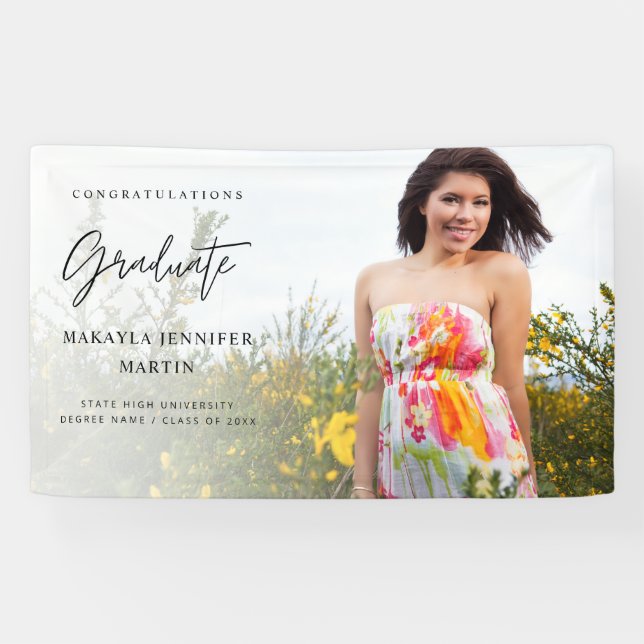 Modern Chic H Photo 2 Graduate Banner - White (Horizontal)