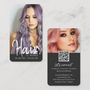 Modern chic Hair Stylish QR code photo Business Card