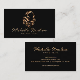 Modern Chic Hair Stylist Beauty Salon Black Gold Business Card