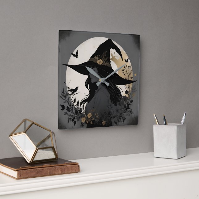 Modern Chic Halloween Witch Large Wall Clock (Office)