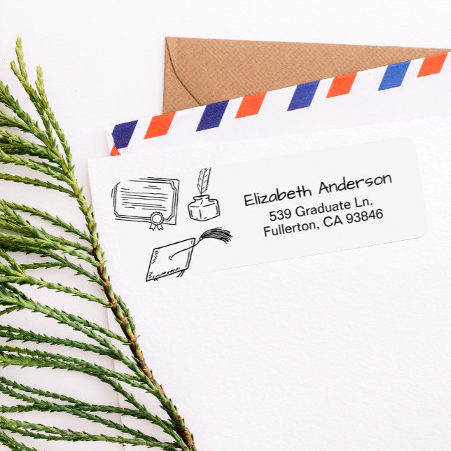 Modern Chic Hand Drawn Graduate Invitation Return  Address Label (Creator Uploaded)